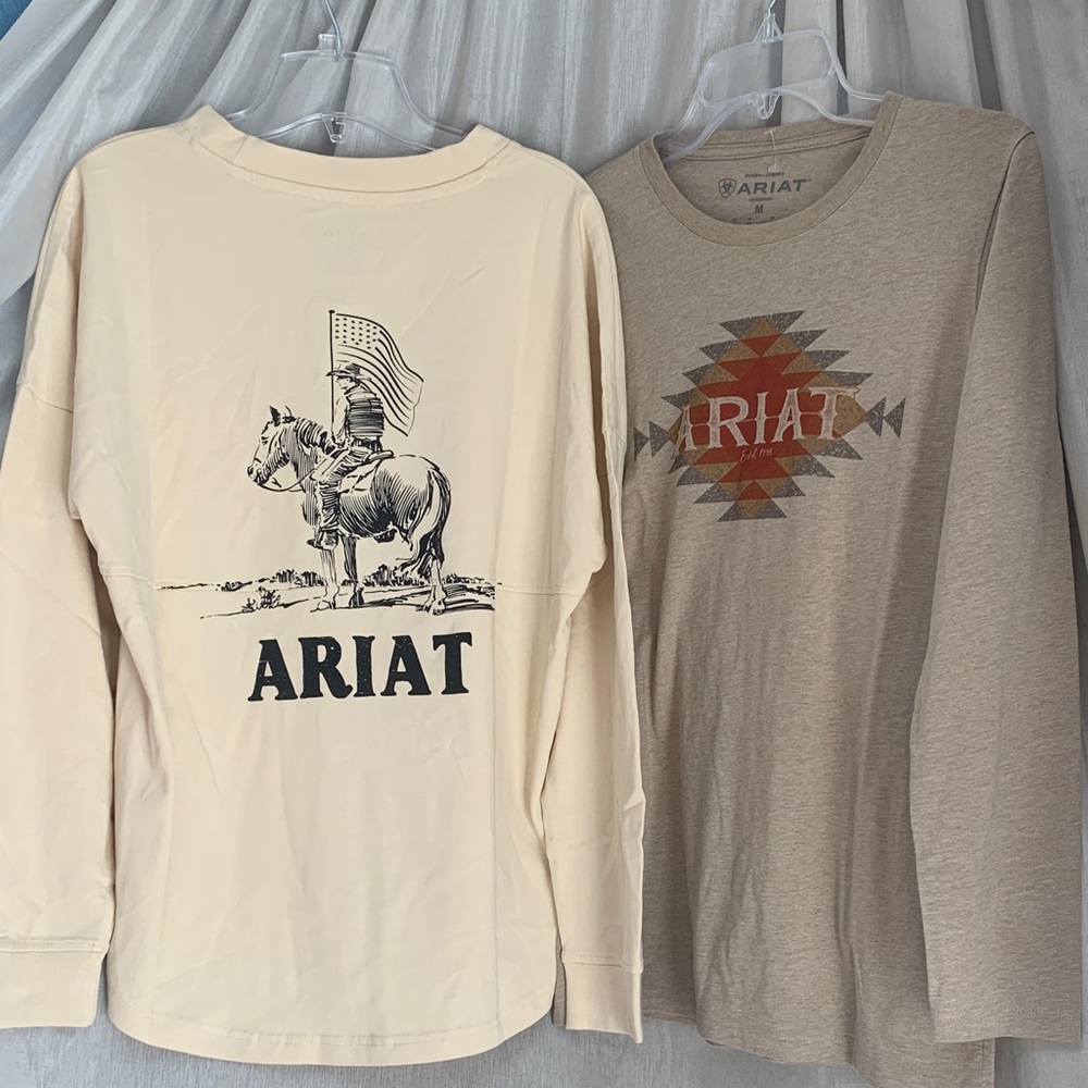 Ariat Long Sleeve Duo Tee in Cream and Taupe with Western Graphics